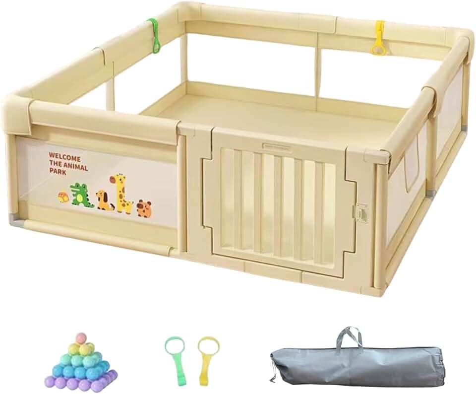 Cercadinho Infantil com Porta 1,80 x 1,20m + Bolinhas + 2 Acessórios Interativos + Bolsa de Transporte | Segurança e Diversão