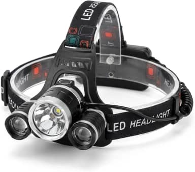 Lanterna de Cabeça LED Profissional, 3 Lâmpadas, Faixa Ajustável, Iluminação Potente, Preta, para Camping e Atividades Noturnas