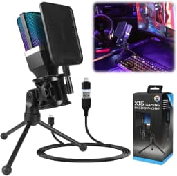 Microfone USB para PC, Streaming, Podcasts, Gravação, para Computador no Mac/PS4/PS5, Microfone Jogos, Microfone Gamer, Microfone de Mesa, Microfone, Microfone Condensador com Suporte de Tripé