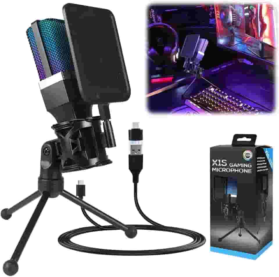 Microfone USB para PC, Streaming, Podcasts, Gravação, para Computador no Mac/PS4/PS5, Microfone Jogos, Microfone Gamer, Microfone de Mesa, Microfone, Microfone Condensador com Suporte de Tripé