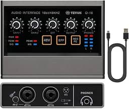 Q-16 Interface de audio,placa de som profissional de canal USB 2.0 DC 5V de alta velocidade, função de monitor para estúdio/gravação musical/jogos/Equipamentos para Gravação Musical