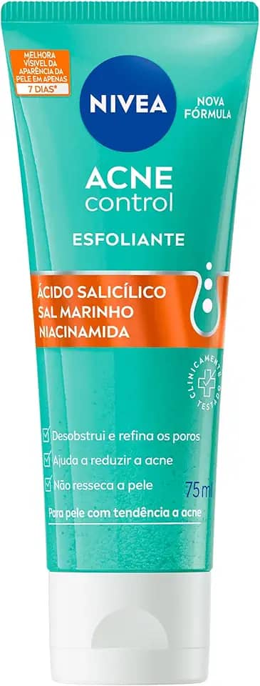 NIVEA Esfoliante Facial Acne Control 75ml - Controla a oleosidade, ajuda a desobstruir os poros, remove células mortas, reduz a vermelhidão da acne, não resseca e nem agride a pele