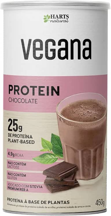 Hart's Natural Proteína Vegana Chocolate 450g, 25g de Proteína Plant-Based por Porção, Zero Açúcar, Sem Glúten, Sem Lactose, 100% Natural e Vegano