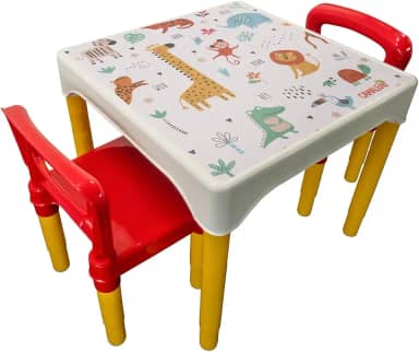 Conjunto Mesa Mesinha Infantil Com 2 Cadeiras Escolar Plástica Camaleão (Animais)