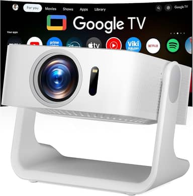 ELEPHAS Projetor inteligente com WiFi e Bluetooth – Google TV, Netflix, Prime Video, YouTube, Dolby Audio, Foco Automático e Keystone, Rotação de 270°, Projetor de Vídeo Portátil para Interior