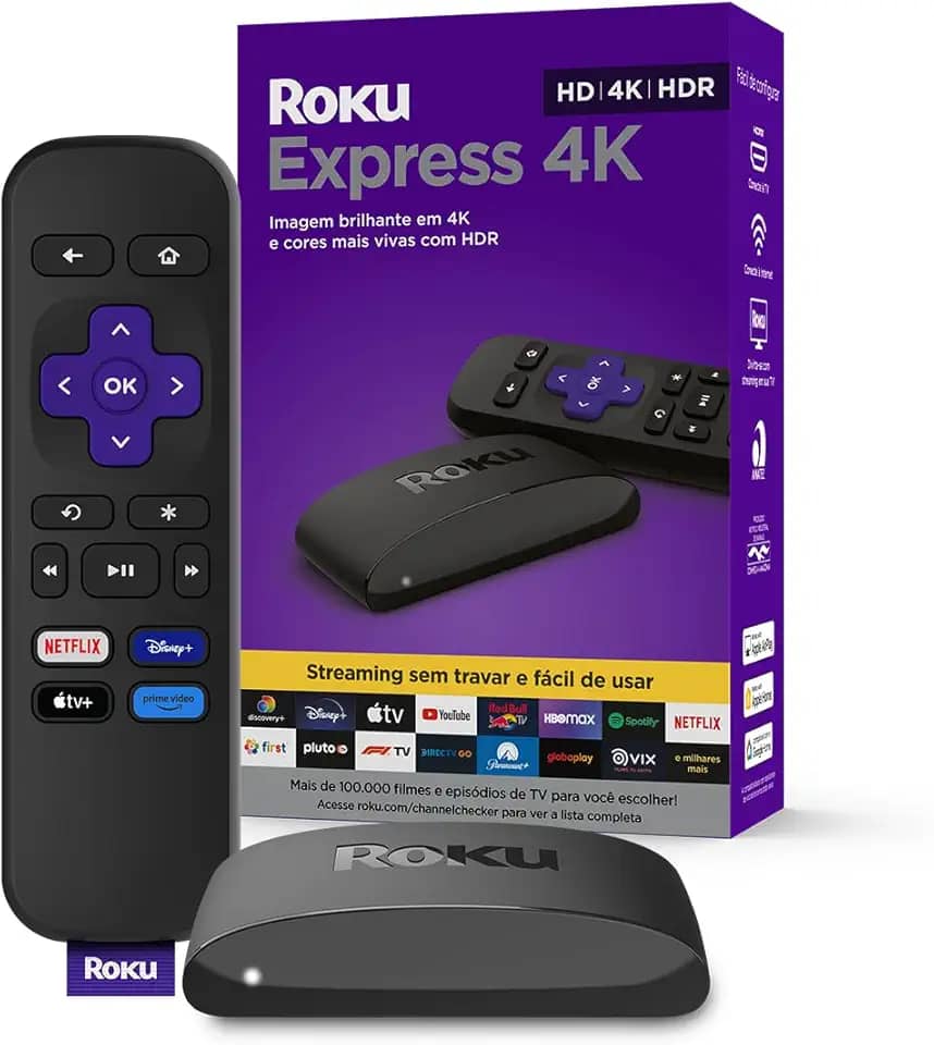 Roku Express 4K | Dispositivo de streaming para TV HD/4K/HDR compatível com Alexa, Siri e Google