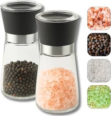 Kit 2 Moedores De Temperos Sal Grosso Pimenta Do Reino Vidro Com Tampa Preto KOALAECOM®