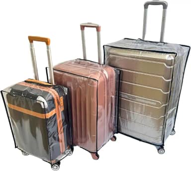 Kit 3 Capas Protetoras para Mala de Viagem P 20' M 24' G 28' em PVC Transparente com Fecho de Contato – Resistente para Bagagem de Bordo e Despacho (Preto)