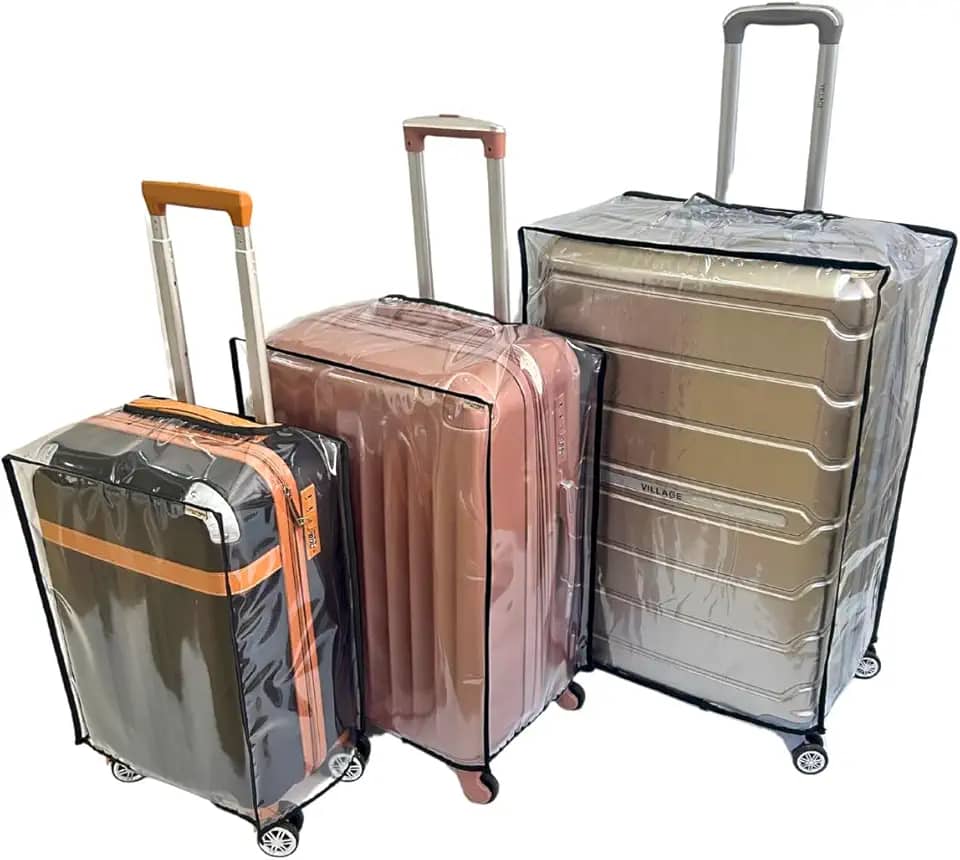 Kit 3 Capas Protetoras para Mala de Viagem P 20' M 24' G 28' em PVC Transparente com Fecho de Contato – Resistente para Bagagem de Bordo e Despacho (Preto)