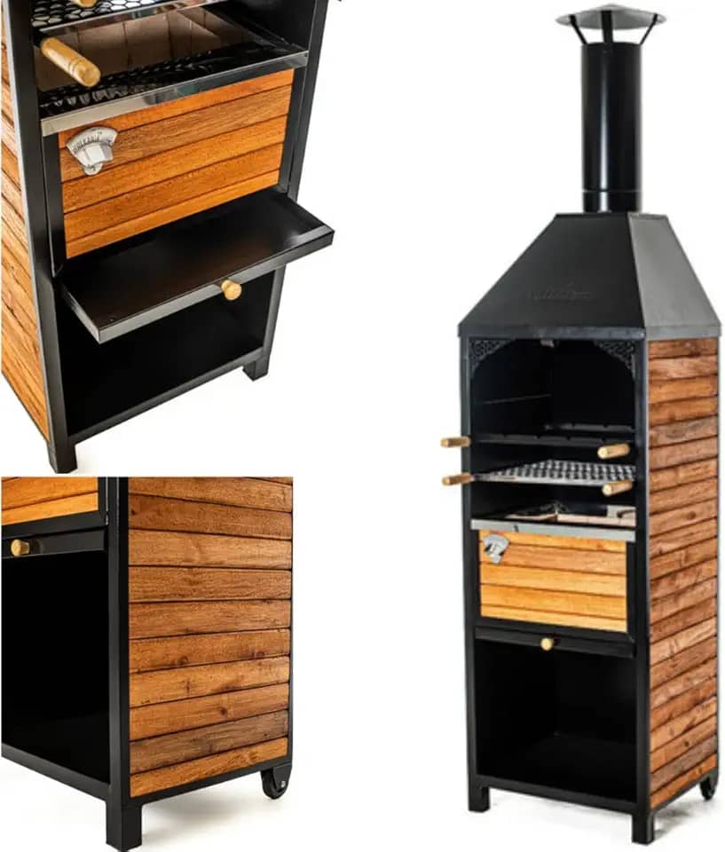 Churrasqueira Pré Fabricada Aço e Madeira Abridor de Garrafa Vulkania Nossa Kasa