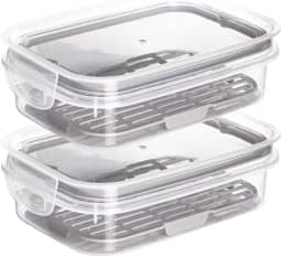 ' Kit 2 Porta Frios Com Escorredor Plastil 500 ml Pote Hermético Com 2 Travas De Segurança Para Transporte De Alimentos Perfeito Para Frios E Petiscos E Com Anel de Vedação Material BPA Free '