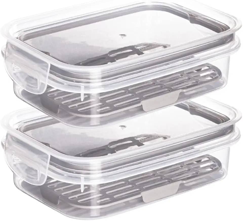 ' Kit 2 Porta Frios Com Escorredor Plastil 500 ml Pote Hermético Com 2 Travas De Segurança Para Transporte De Alimentos Perfeito Para Frios E Petiscos E Com Anel de Vedação Material BPA Free '