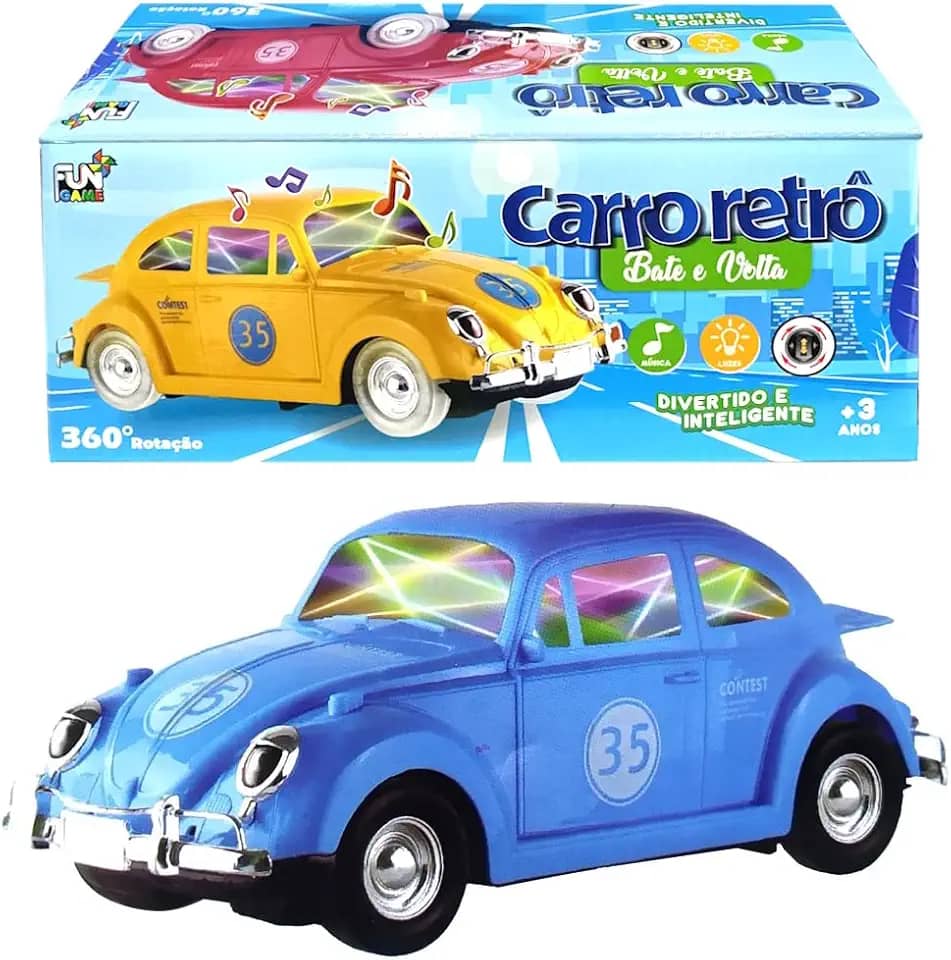 Carrinho Fusca Brinquedo que Gira Bate e Volta e Toca Música Animada Infantil