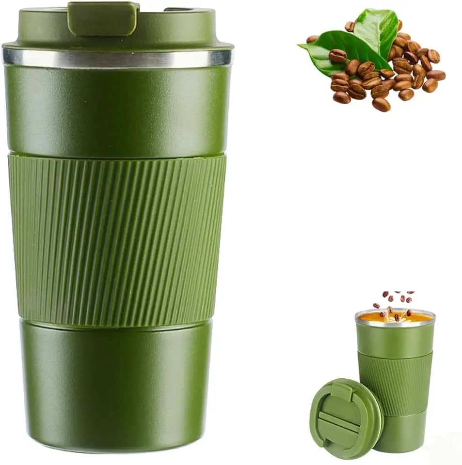 Copo Térmico Inox 500ml Coffee Mugs Café Chá Sucos Bebidas Quentes e Frias com Tampa e Parede Dupla (Verde)