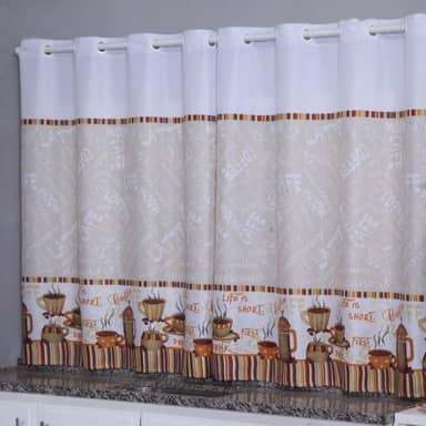 Cortina Cozinha Oxford 2,00x1,40 Estampada Cappuccino Janela Vitrô Ilhós Blackout Blecaute Decorativa Poliéster Varão (Cappucino)