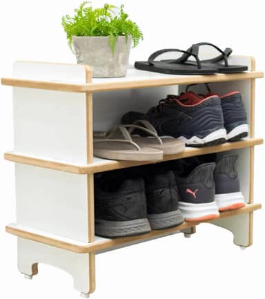 ArtMovelar - Sapateira Organizadora com Banco de Madeira - Porta-Sapatos para Hall de Entrada - Organizador de Sapatos, Sapateira de Porta, Organização e Decoração de Apartamento e Casa - Branca