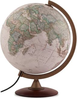 Tecnodidattica – Globo terrestre NATGEO Explorer Executive | Cartografia Físico-Política National Geographic Executive | Base em madeira de faia | Luminoso | Textos em português do Brasil | Diam. 30cm