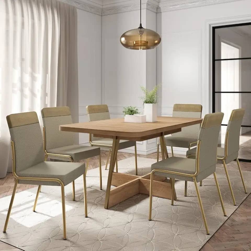 Conjunto Sala de Jantar Paris 6 Cadeiras Carraro (Carvalho com Dourado)