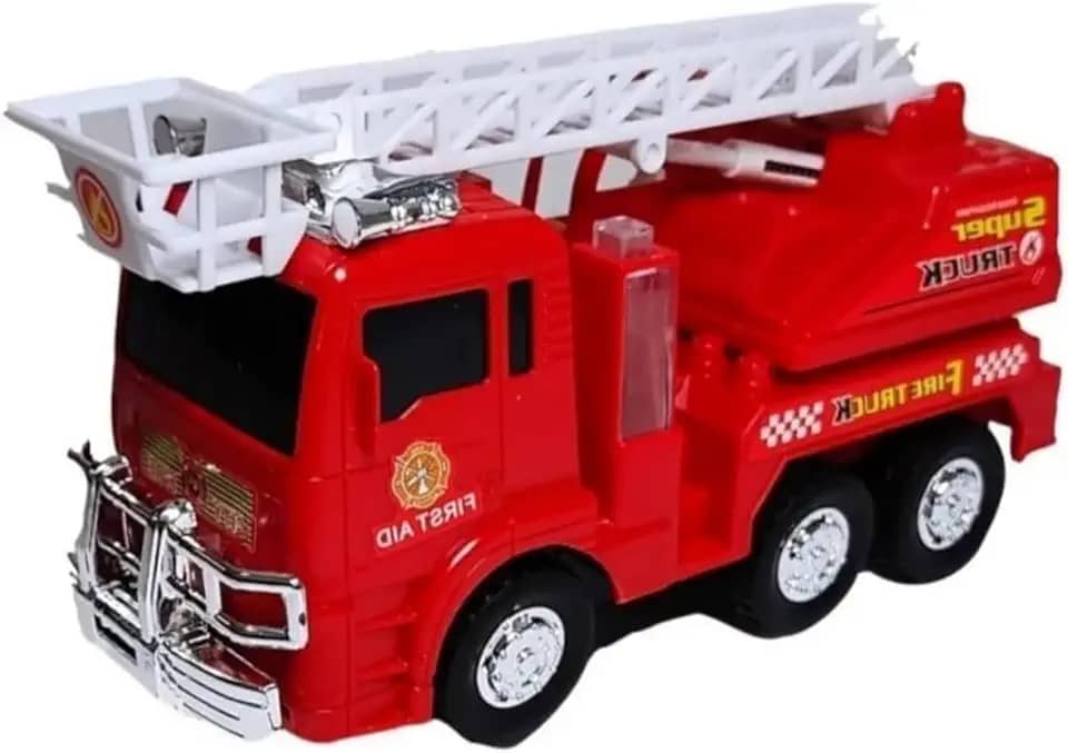 Carrinho Bate e Volta Caminhao Bombeiro Com Escada Som e Luz