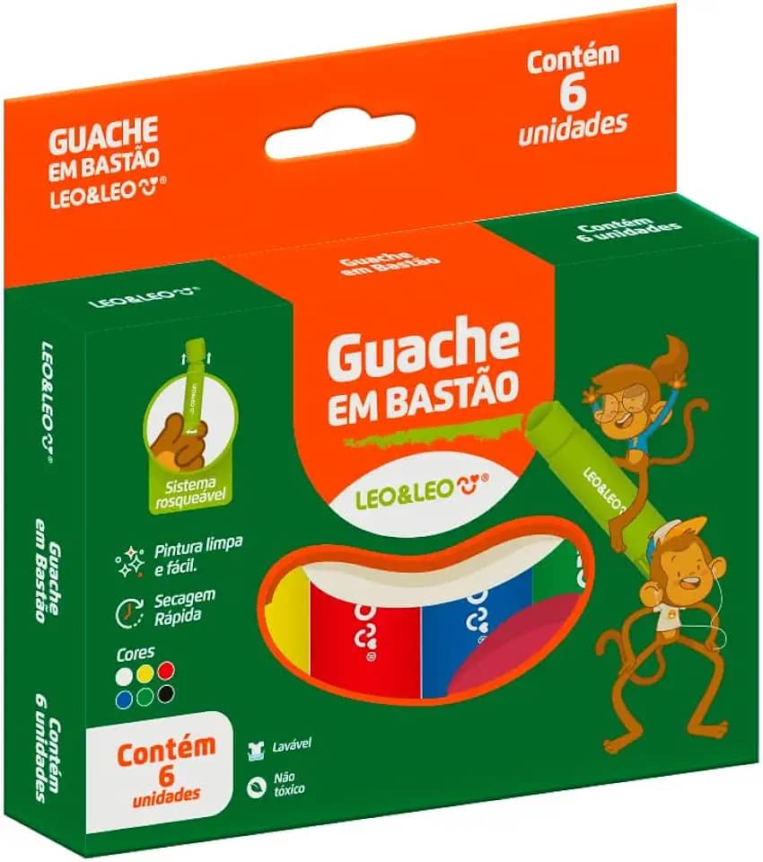 GUACHE EM BASTÃO - CAIXA C/ 6 CORES LEO&LEO