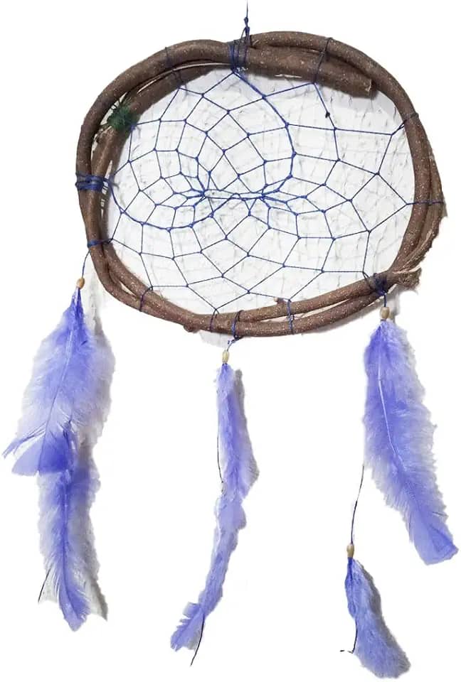 Filtro dos Sonhos, Cipó, Penas Azuis, Artesanal, Decorativo