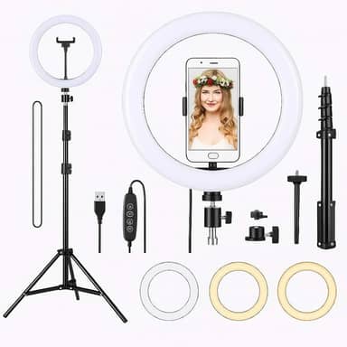 Top 1 Ring Light 10'' Profissional 26cm Tripé 2,1m Anel de Luz LED 3 Cores Branca Quente Neutra Celular Bluetooth Maquiagem Live YouTube TikTok Vídeos Selfie Estúdio Fotografia Aula Online