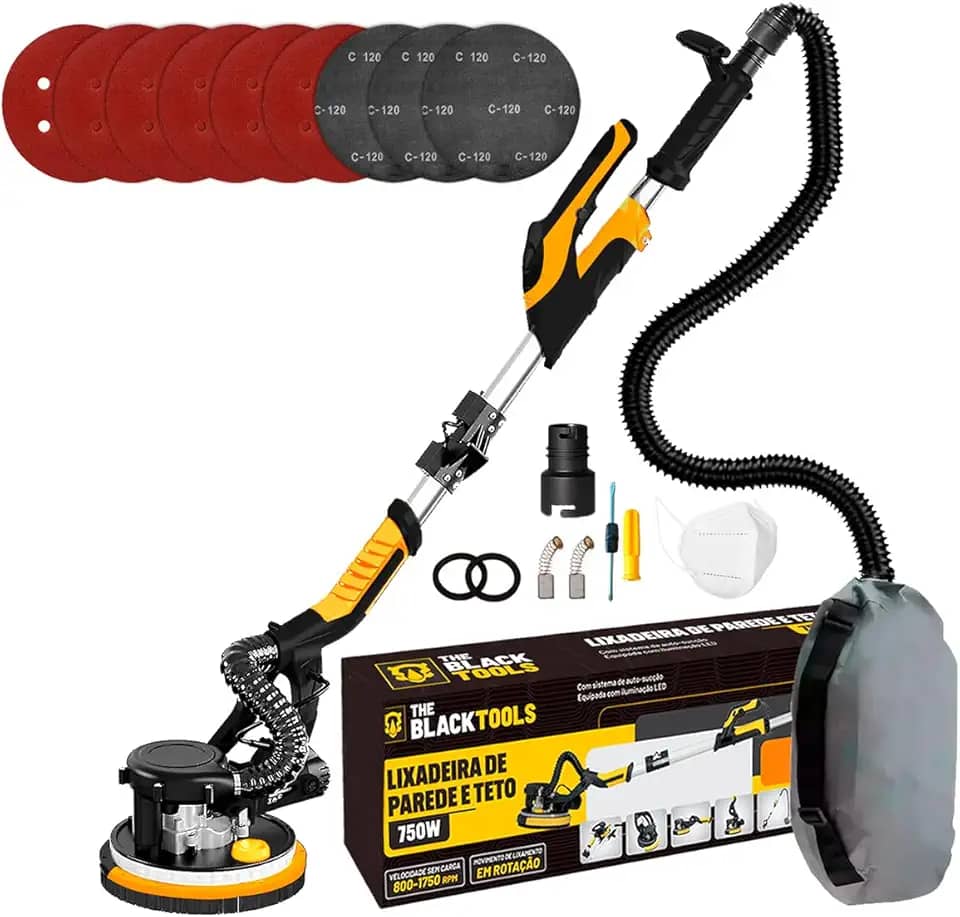 Lixadeira Teto E Parede Telescópica Profissional Com Led E Saco Coletor The Black Tools Btl750 750w 227v