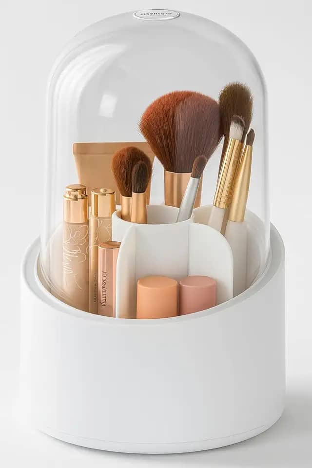 Organizador de Maquiagem, Organizador de Pincéis de Maquiagem, Giratorio 360° Com Tampa, Organizador de Maquiagem Giratório, Porta Pincel, Organizador Pincel para Viagem