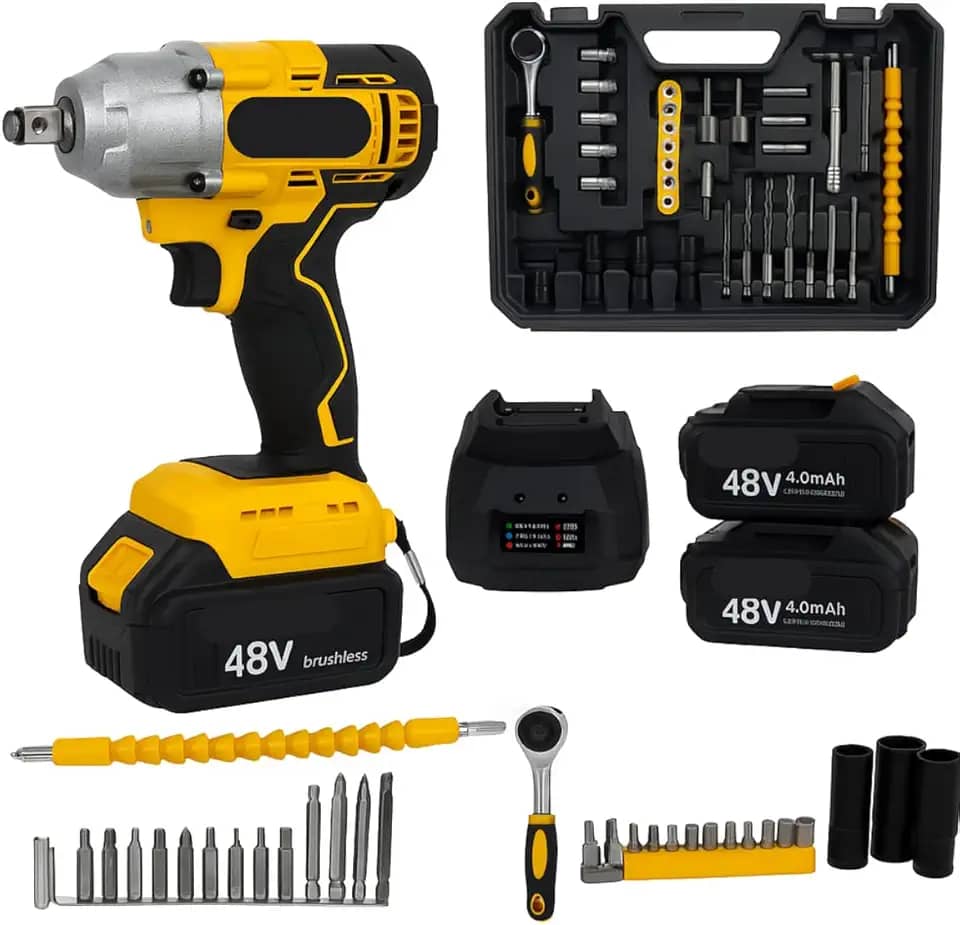 BE PLACE Furadeira e Parafusadeira de Impacto 48V Brushless com 2 Baterias 4.0Ah + Carregador Rápido + Maleta com Acessórios | Kit Completo Profissional