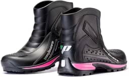 Bota De Pvc Cano Curto Feminina Impermeável Preta Com Rosa Pantaneiro Borracha Motociclista Moto (39/40)