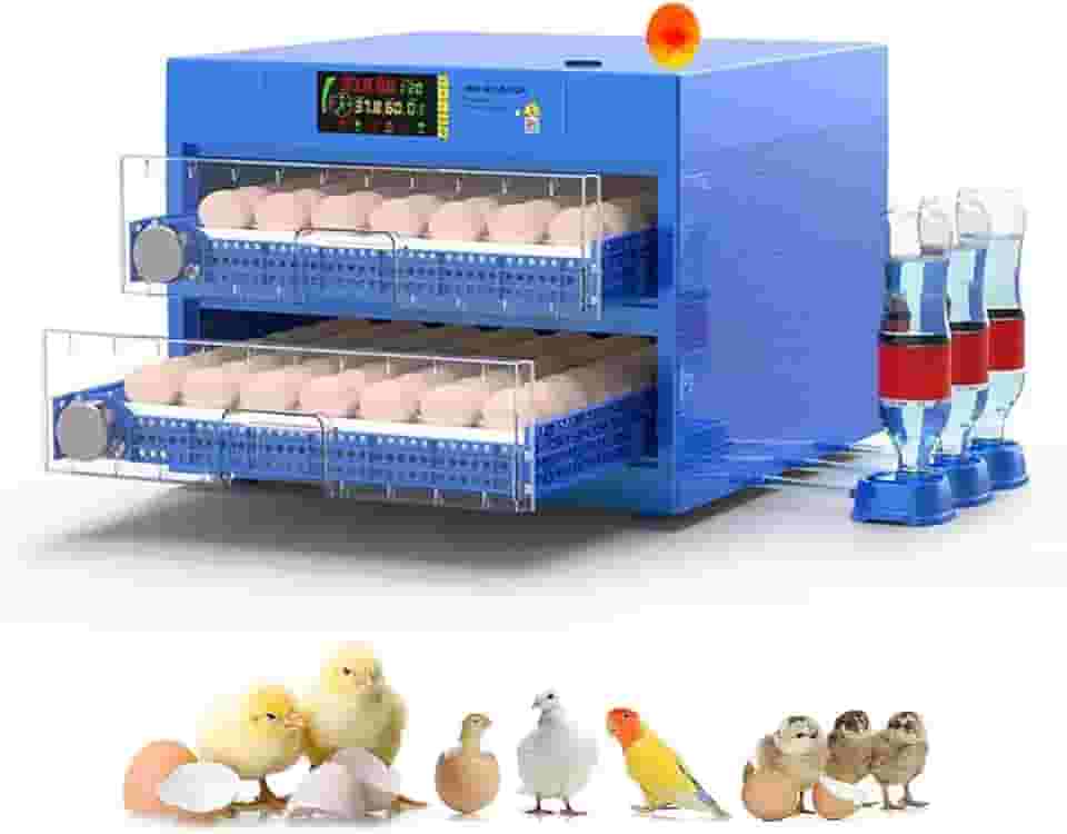 Chocadeira Incubadora Automática 120 Ovos, Bicamada, 110V, com Display LED, Controle de Temperatura e Umidade, Viragem Automática de Ovos, Ajustável para Diferentes Tamanhos de Ovos