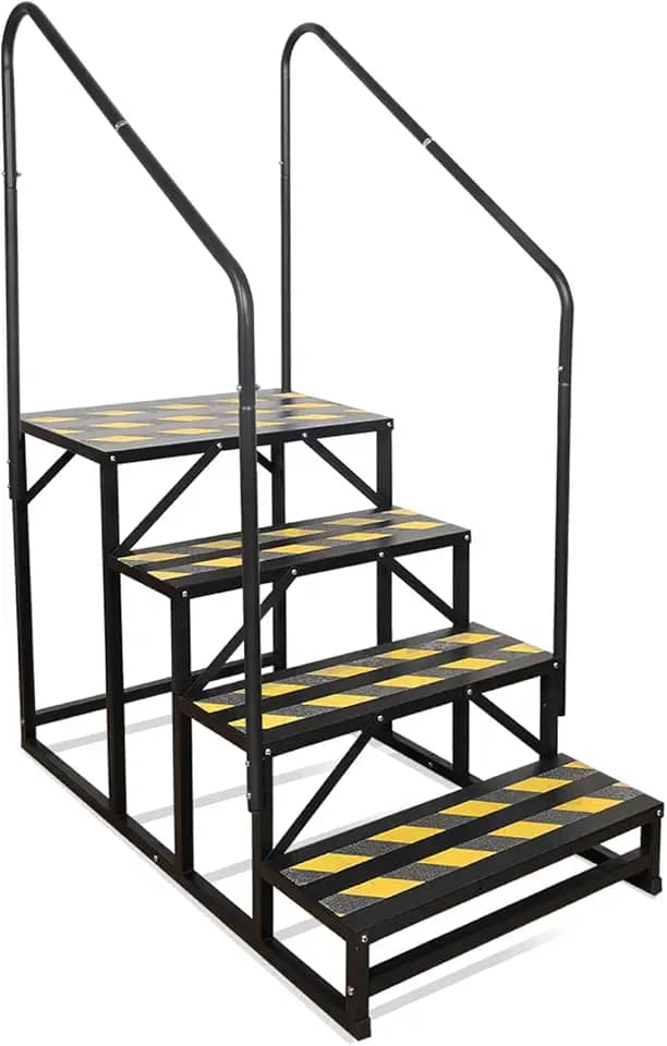 Kinchoix Escadas de trailer de 4 degraus, degraus de banheira de hidromassagem, escada de spa ao ar livre com corrimão duplo, escada de 5ª roda econômica portátil para trailer de viagem, motorhome