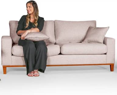 Sofá Living 3 lugares em Linho Essencial Estofados (Champagne, 3 Lugares)