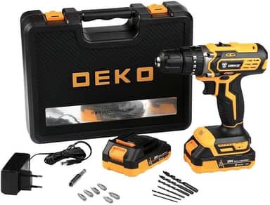 Parafusadeira Furadeira de Impacto 3/8 Polegadas 20V com 2 Baterias 1.5AH Lí-íon Carregador e Maleta com Acessórios - Deko