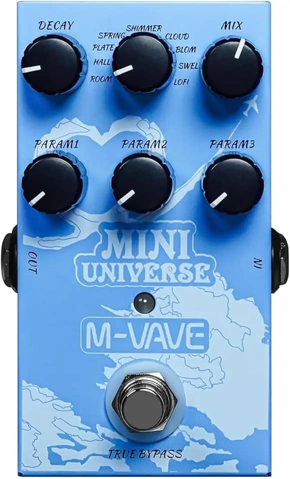 M-VAVE Pedal de efeitos de reverberação Mini Universe para guitarra elétrica, design True Bypass para guitarra, estojo de metal, fácil de operar 9 tons universais de reverberação, cordas Acessórios