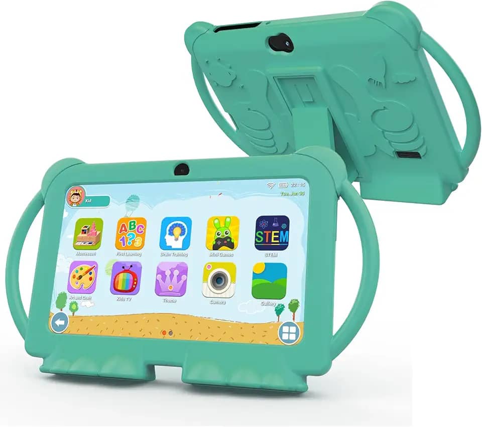 Tablet infantil, tablet de 7 polegadas para crianças de 4 GB + 32 GB, suporta expansão de 1 TB, Android pré-instalado, controle dos pais, educação infantil, tablets com câmera dupla, Bluetooth, WiFi6
