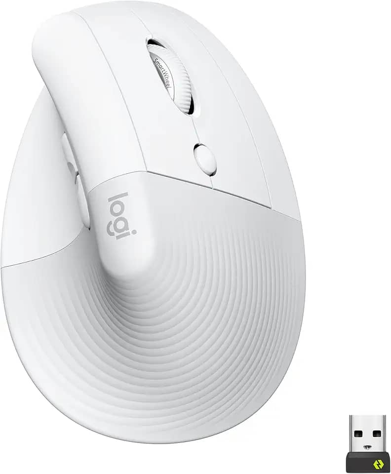 Mouse Sem Fio Logitech Lift Vertical com Design Ergonômico para Redução de Tensão Muscular, Cliques Silenciosos, Conexão Bluetooth ou USB Logi Bolt, Compatível com Windows/macOS/iPadOS - Branco