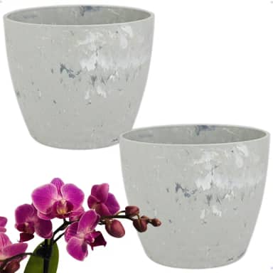 2 Vasos cachepo Decorativo para Orquídeas Polipropileno Resistente, branco Marmorizado, 1,25L numero 2