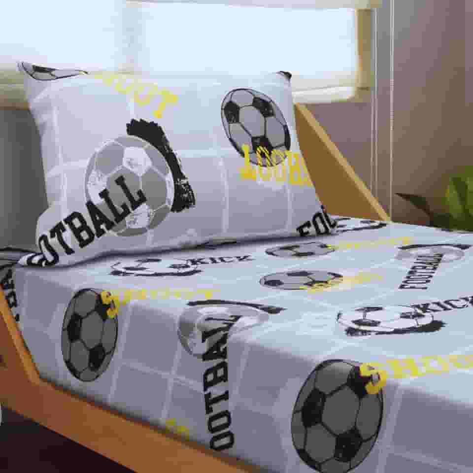 Jogo de Cama Solteiro Infantil FootBall Kick Bola Time Menino Oficial – Anti Alergico Lençol c/Elástico – Malha 70% Algodão 30% Poliéster Premium