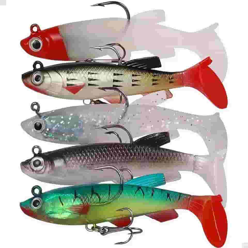 Kit 5 Isca Artificial Soft Bait Shad com Anzol Triplo – 10cm / 20g – Cores Sortidas