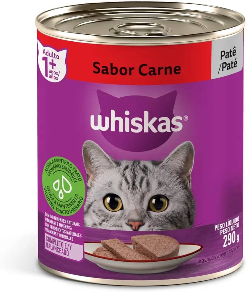 whiskas Ração Úmida Para Gatos Whiskas Lata Patê De Carne Adultos 290G