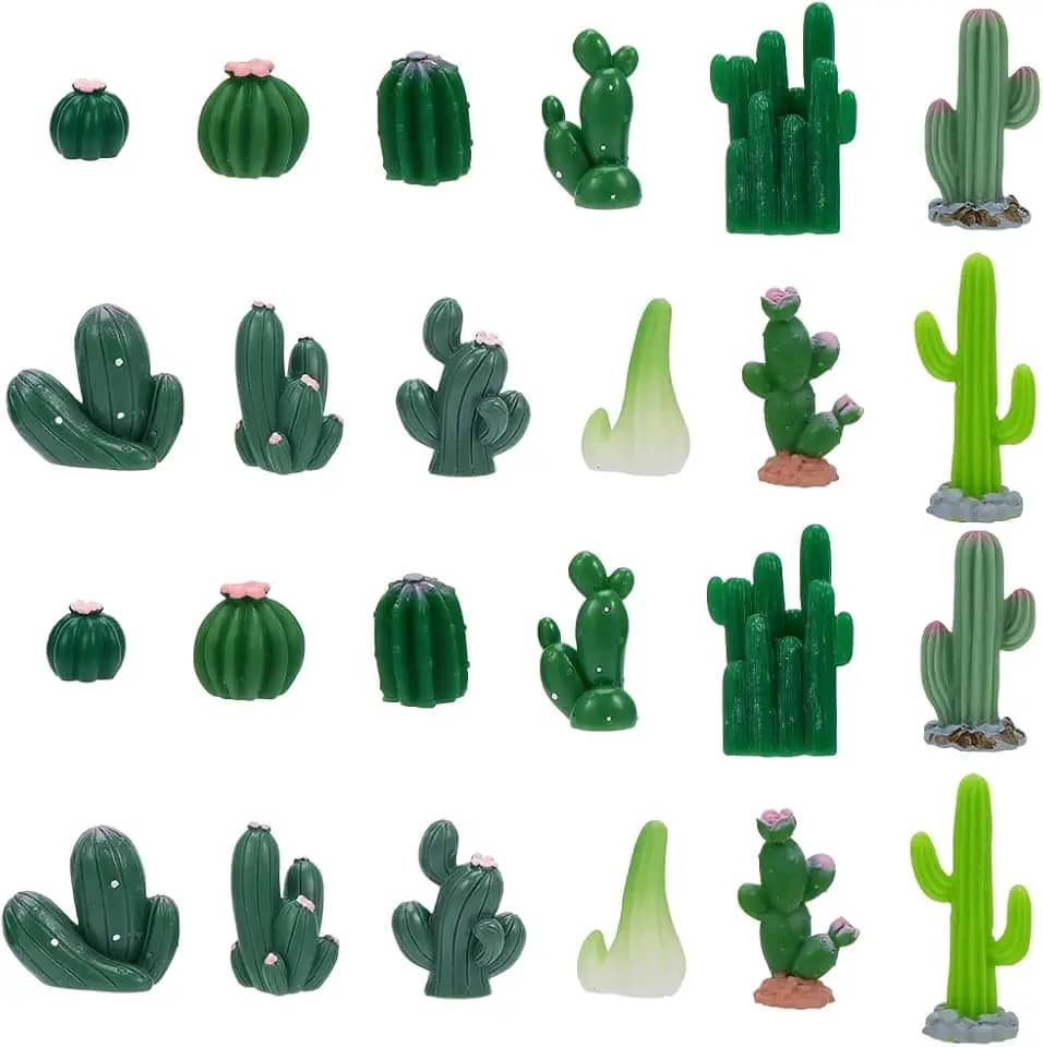 24 peças, 12 estilos, miniatura, cacto, mini resina de cacto, ornamentos de plantas suculentas artificiais fofas para jardim de fadas, terrário, paisagem, artesanato faça você mesmo, topos de