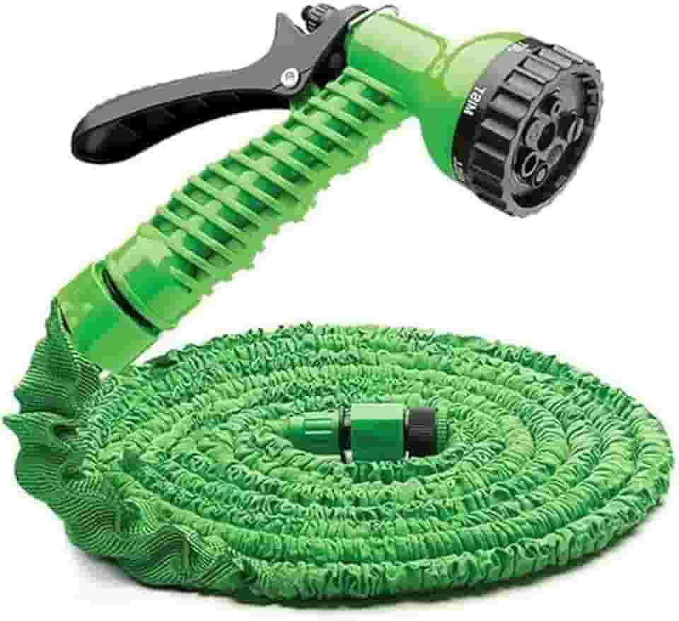 Mangueira Mágica Expansível, 15 Metros, Verde, com 7 Tipos de Jatos, Retrátil e Flexível para Jardim