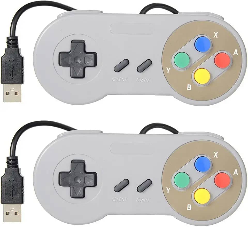 Pacote com 2 controles USB para Super Nintendo, SNES Retro Famicom Game Gaming Joypad Gamepad para Windows, PC, Mac, Linux, Android Raspberry Pi (multicolorido)