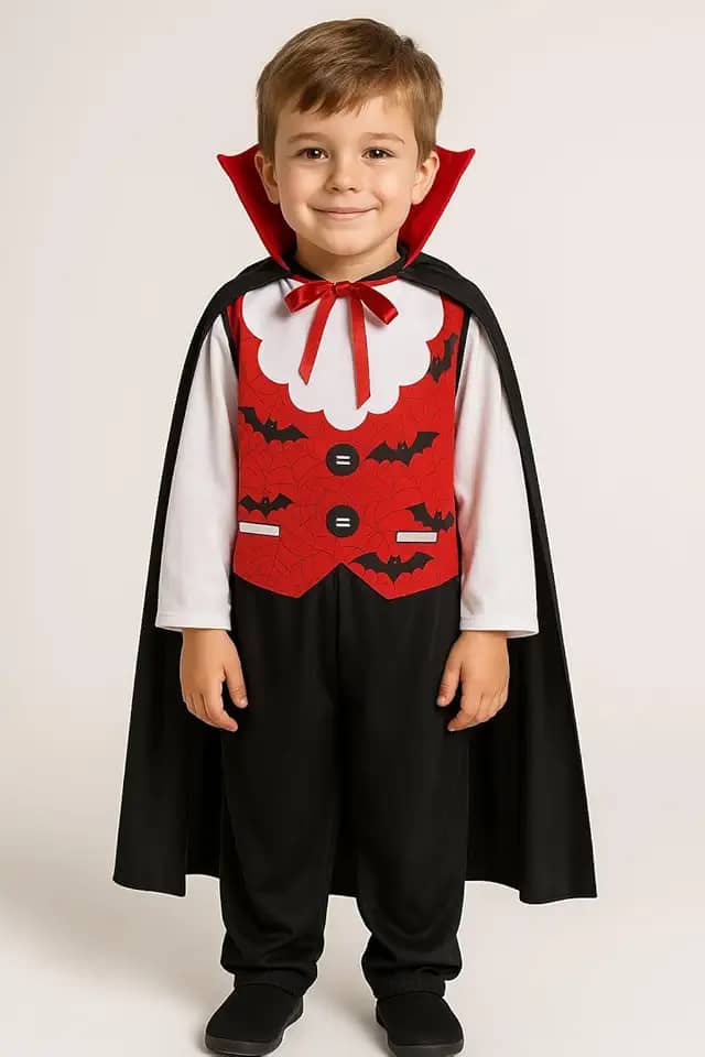 Fantasia Infantil Vampiro Drácula Criança Halloween Vestido Roupa