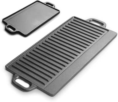 Chapa, Chapa Grill de Hambúrguer para Fogão e Indução, 23x50cm, Duas Maneiras de Usar, Ferro Fundido para Fogao