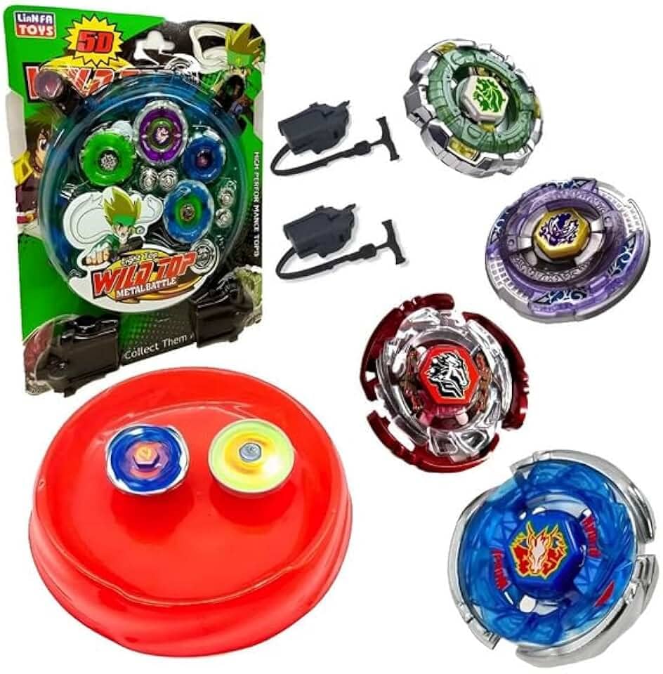 kit 4 Beyblades Tornado Com 2 Lançadores E Arena De Batalha