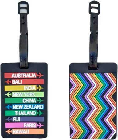 Kit 2 Identificador de Mala de Viagem Tag de Bagagem Férias Avião Etiqueta de Silicone Premium (DEST PRETA + COLORIDO, TAG)