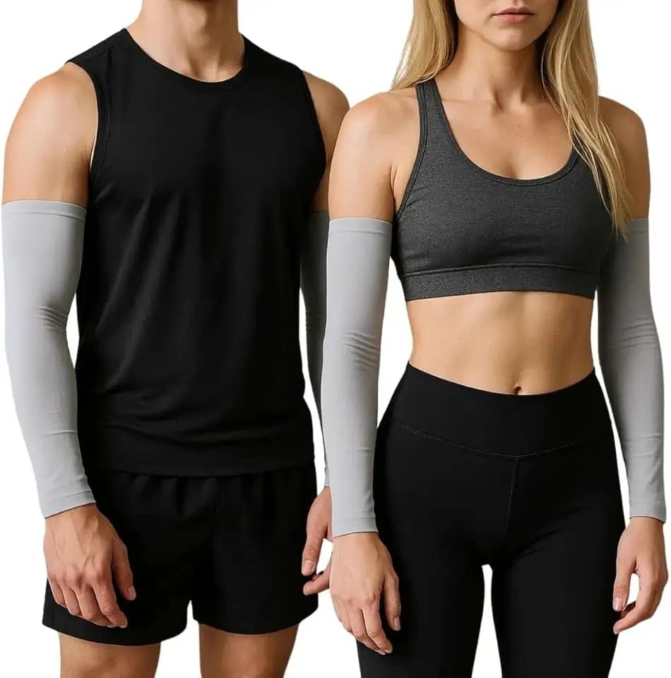 Manguito Esportivo UV50+ Proteção Solar – Corrida, Ciclismo, Academia – Preto e Cinza
