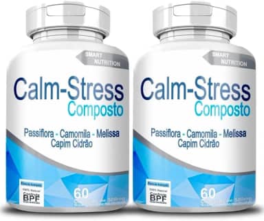Calm-Stress Composto Natural, 120 Cápsulas de 500mg, Suplemento com Passiflora, Camomila, Melissa e Capim Cidreira para Ansiedade e Estresse - 2 Frascos